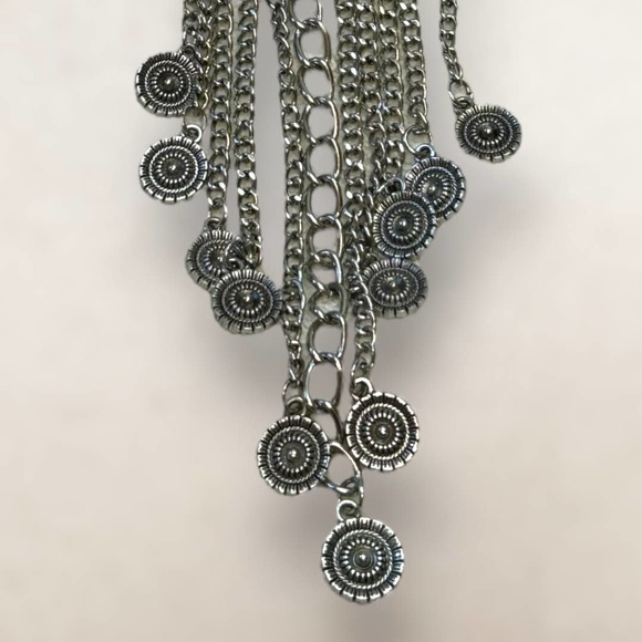 Southwestern Bohemian Bib Statement Necklace Faux Turquoise and Silver-Tone - Picture 9 of 10